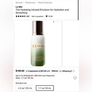 New! La Mer Hydrating Infused Emulsion - 50ml